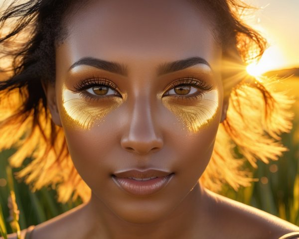 Detailed Portrait of a Woman at Sunset in a Field