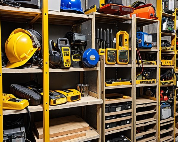 Organized Workshop with Tools and Safety Equipment