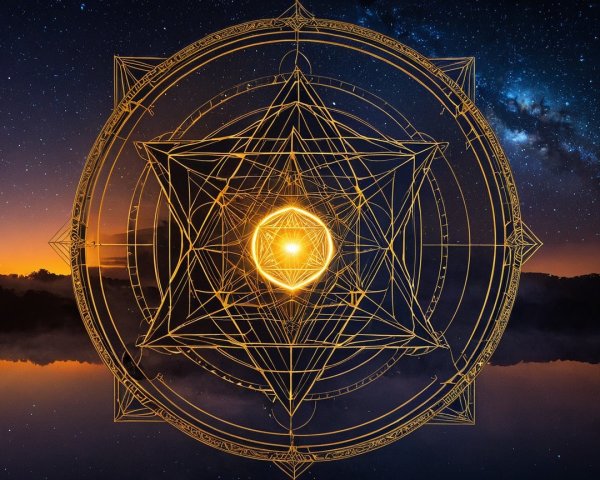 Luminous Geometric Design with Cosmic Backdrop
