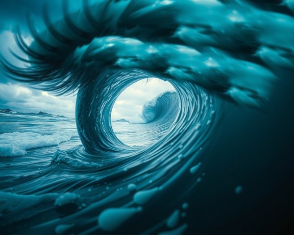 Hollow Ocean Wave with Turquoise Hues and Sea Foam