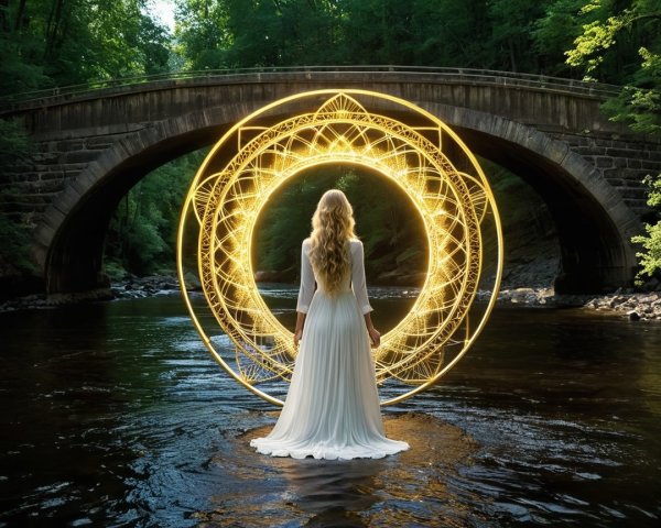 Tranquil River Scene with Mystical Golden Glow
