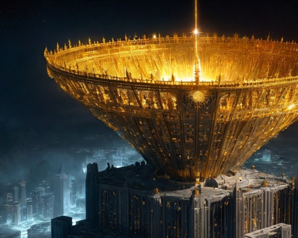 Colossal Golden Structure Against Starry Sky