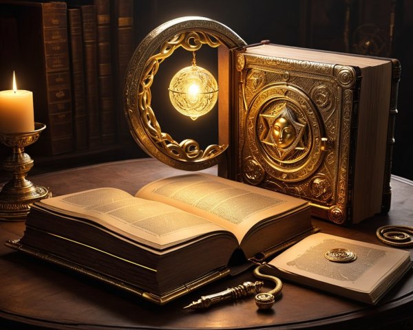 Ornate Still-Life with Ancient Books and Compass