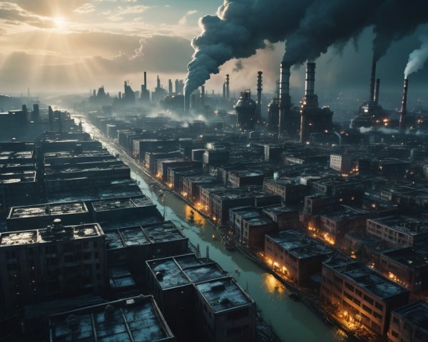 Urban Landscape with Smog and Industrial Features
