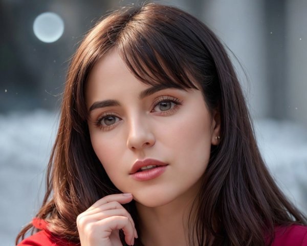 Close-Up Portrait of a Young Woman with Dark Hair