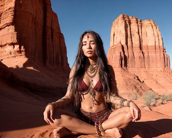 Desert Landscape with Woman in Colorful Attire