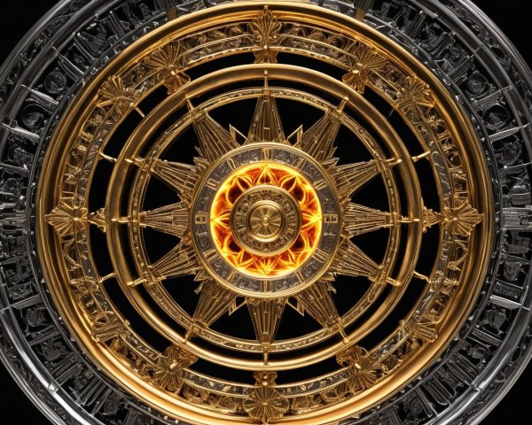 Ornate compass design with golden star and silver engravings