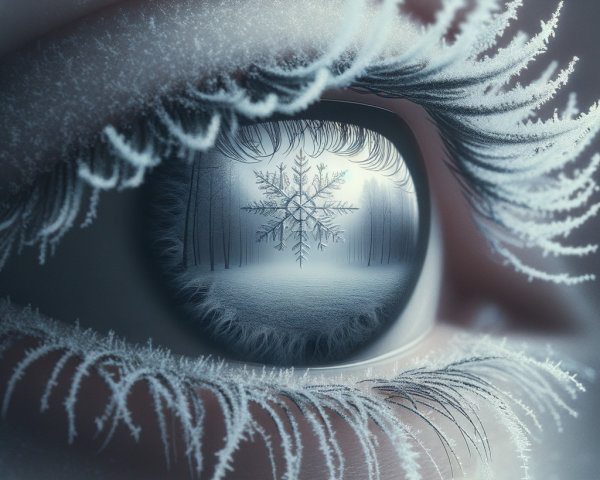 Macro Shot of Human Eye with Winter Landscape Reflection