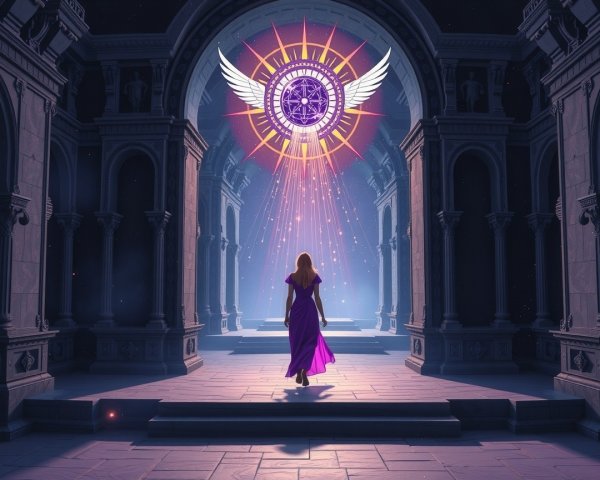 Mystical Scene in Grand Architectural Space with Emblem