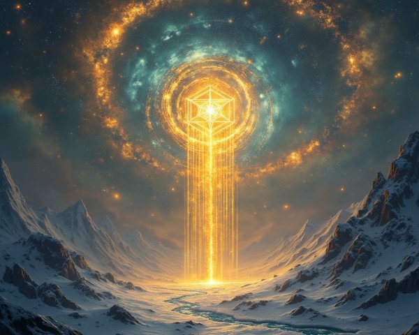 Mystical Landscape with Mountains and Starry Sky