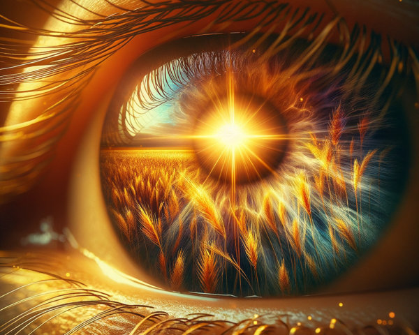 Close-Up of a Golden Eye with Landscape Iris Design