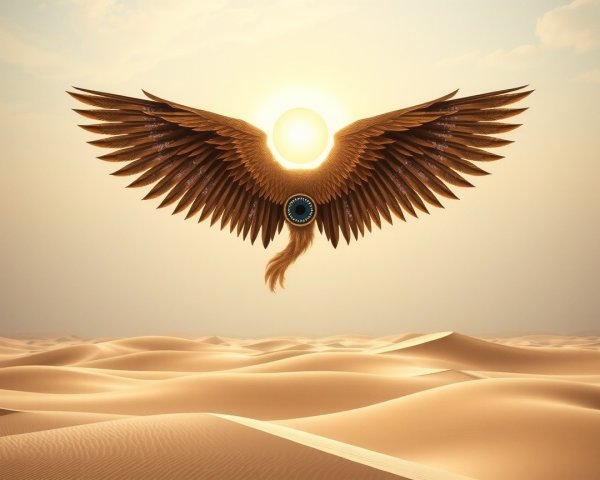 Golden wings against a sunlit desert landscape