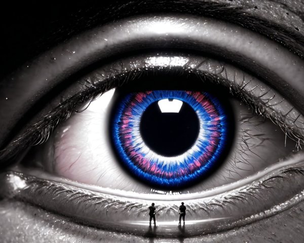 Hyper-realistic eye with blue and purple hues