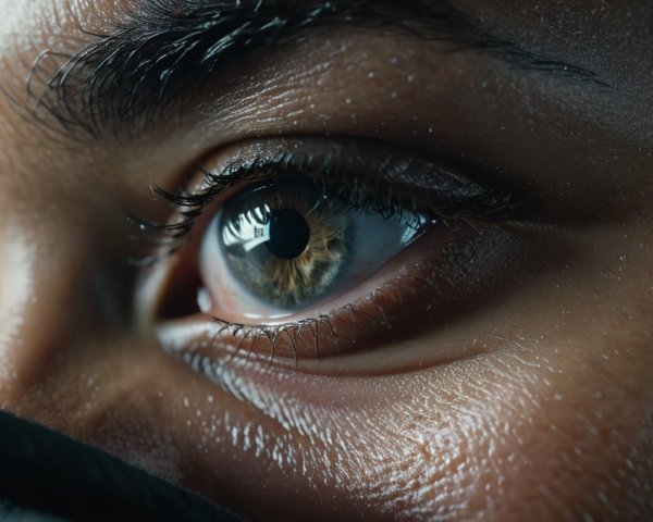 Close-Up of an Intricate Eye with Blue and Amber Iris