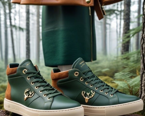 Green High-Top Sneakers with Brown Accents in Forest