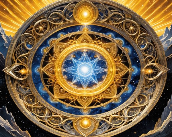 Golden Mandala Surrounded by Cosmic Backdrop