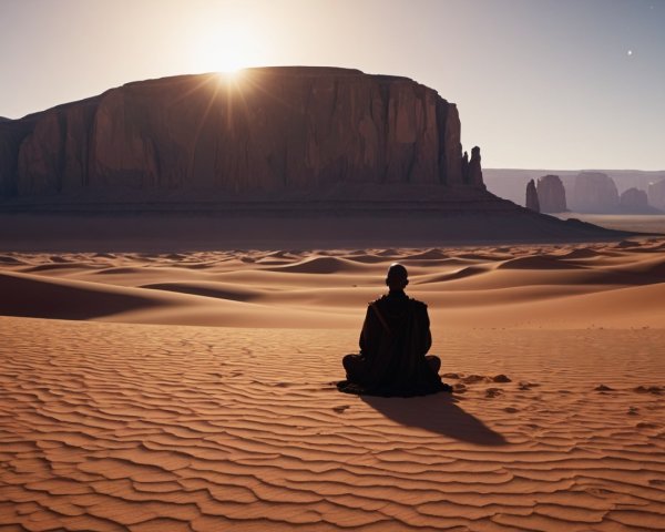 Meditation on Golden Sand Dunes at Sunrise