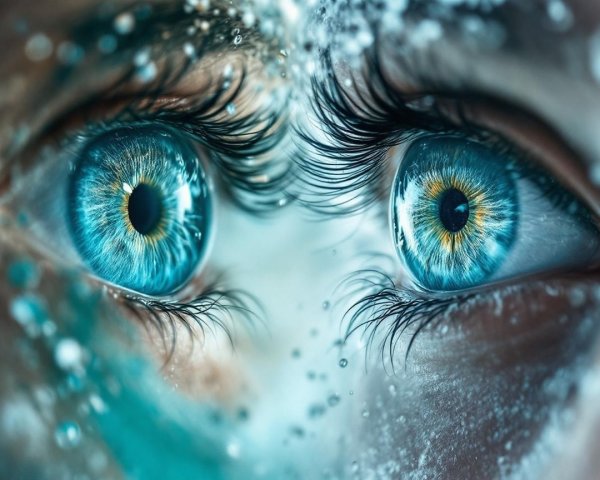 Close-up of Blue Eyes with Golden Flecks in Water