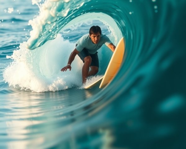 Surfer Riding Inside a Powerful Turquoise Wave