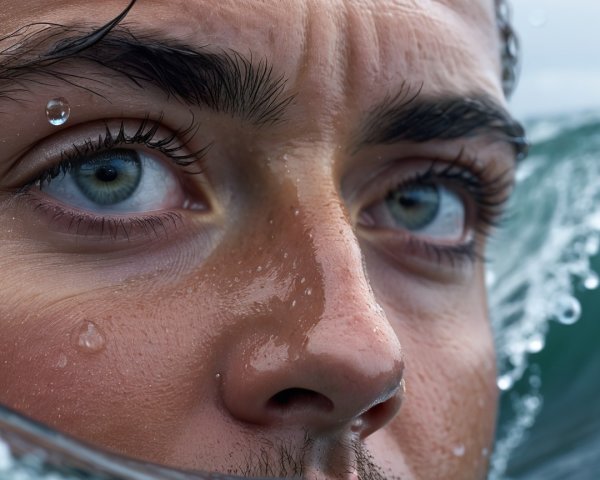 Close-up portrait of a young person with blue eyes