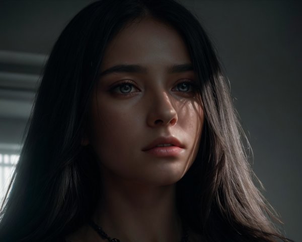 Close-up Portrait of a Young Woman with Dark Hair