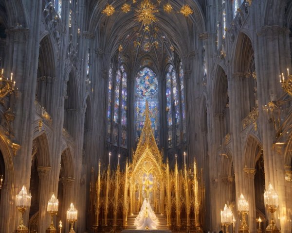 Ornate Church Interior with Vaulted Ceilings and Altar
