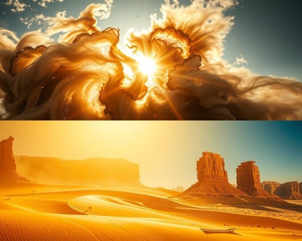Dramatic Sky and Peaceful Desert Landscape Scene