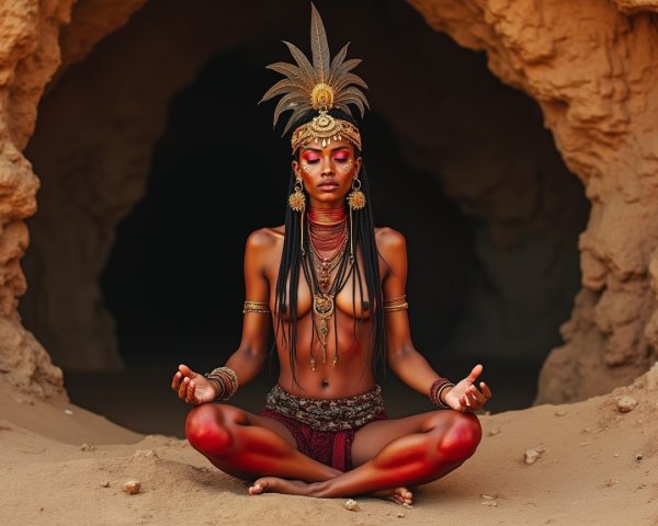 Meditative Figure in Sandy Environment with Jewelry