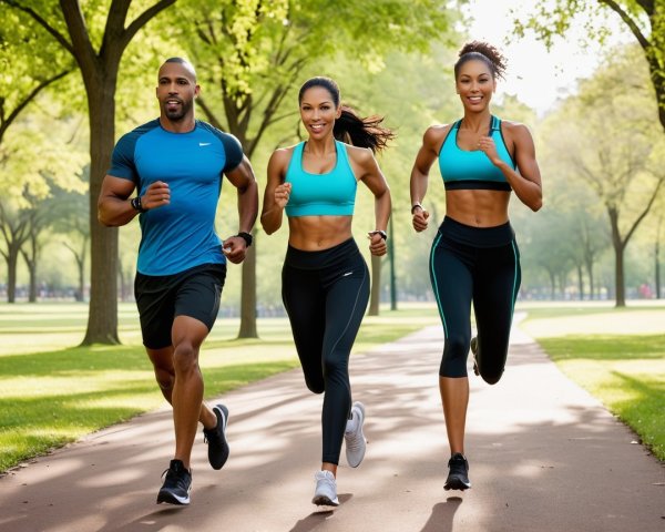 Athletic Individuals Jogging in a Vibrant Park