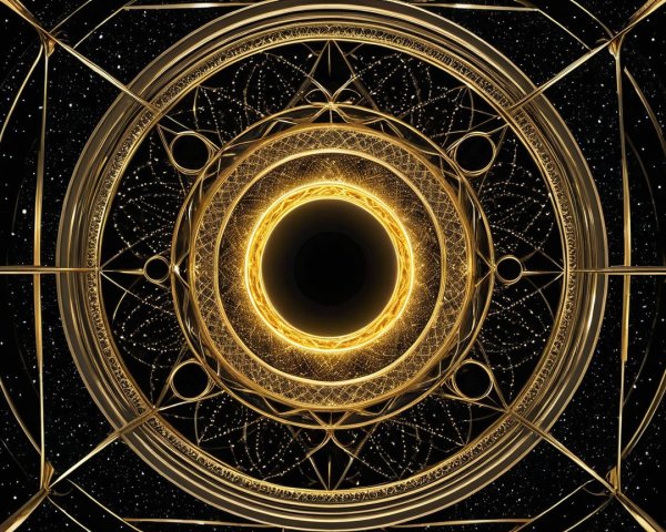 Geometric Design with Golden Light and Circular Motifs