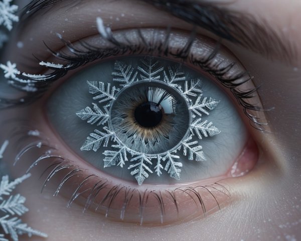 Close-Up of a Human Eye with Icy Design Elements