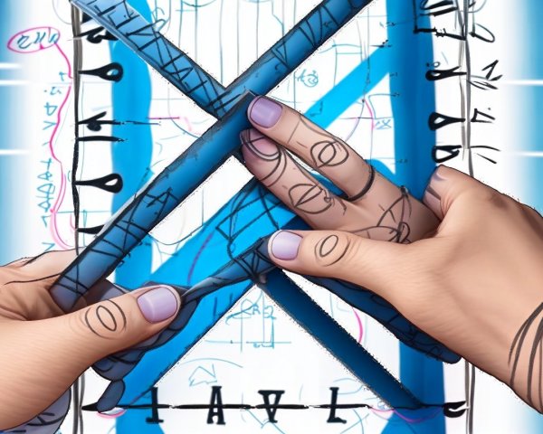 Hands Manipulating Blue Sticks with Abstract Background