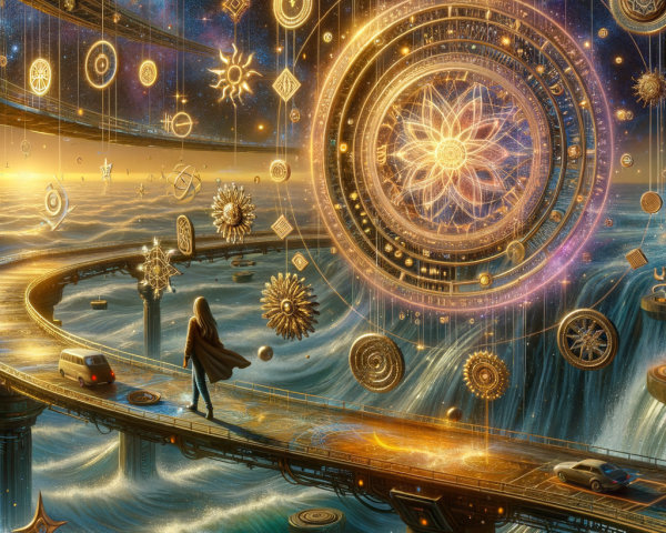 Surreal Landscape with Pathway and Celestial Orbs