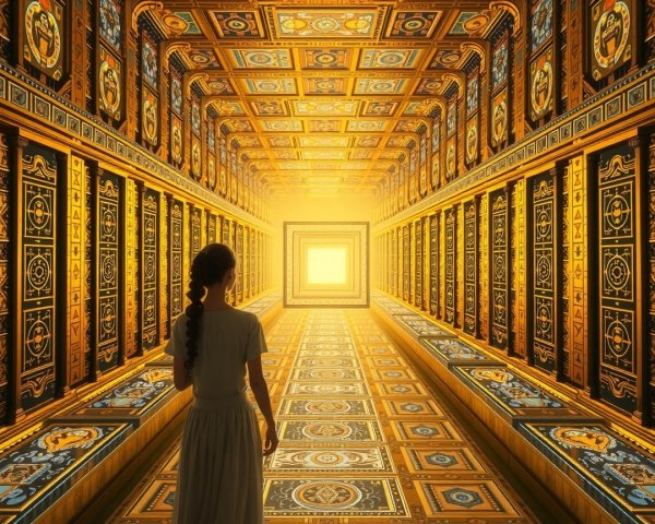 Grand Hallway with Intricate Patterns and Light