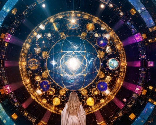Celestial Scene of a Woman and Vibrant Cosmos