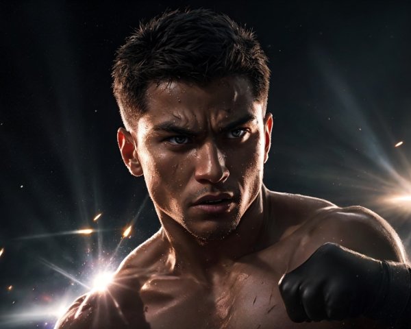 Fighter Captured Mid-Punch with Intense Concentration