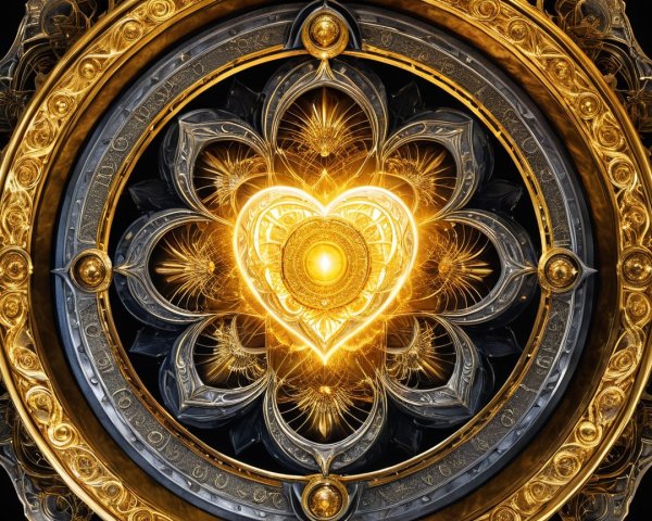 Ornate Design with Glowing Golden Heart Centerpiece