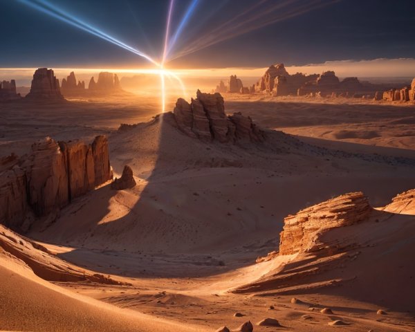 Desert Landscape at Sunset with Golden Light