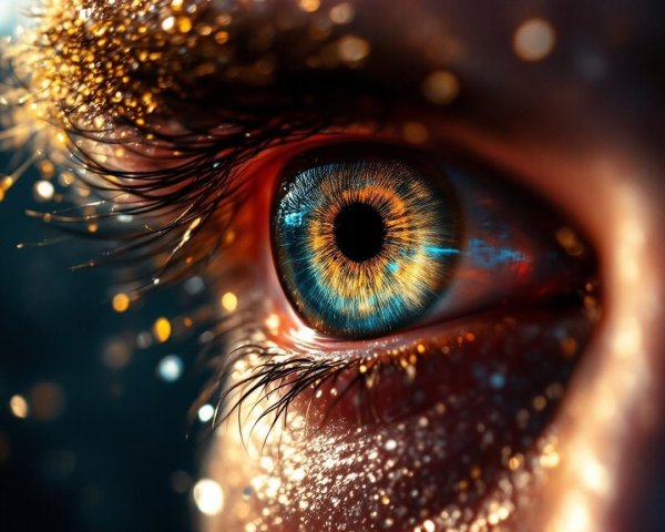 Close-Up of a Colorful Eye with Intricate Patterns