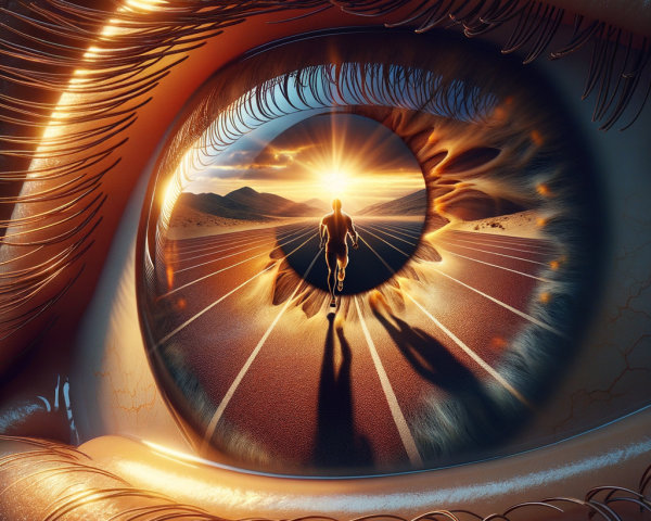 Eye Reflection of Landscape with Runner Silhouette