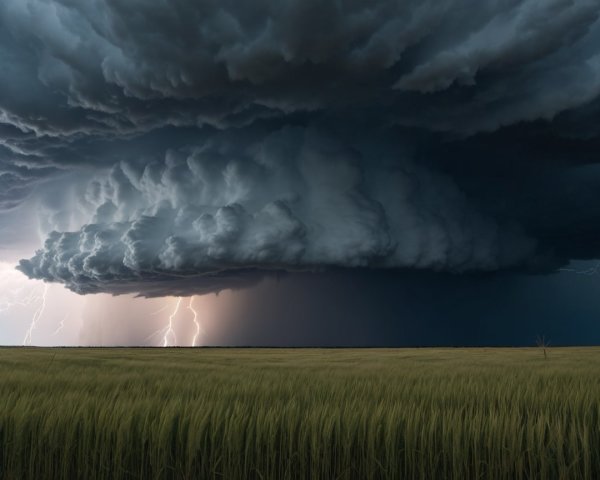 Dramatic Sky with Storm Clouds Over Golden Field
