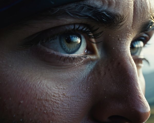 Close-Up of a Person's Eye with Blue-Green Irises