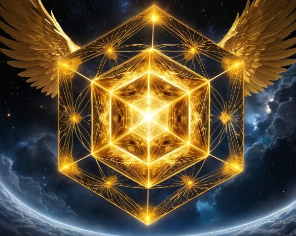 Golden Cube in Cosmic Setting with Ethereal Wings