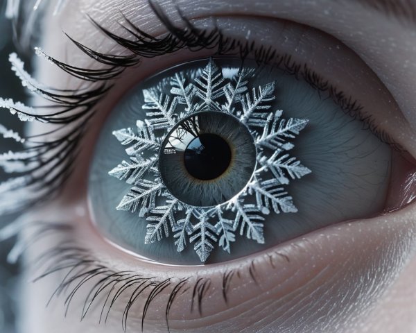 Close-Up of Eye with Snowflake Design on Iris