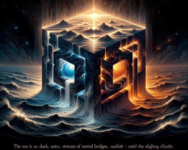 Surreal Cube in Turbulent Seas with Vibrant Colors