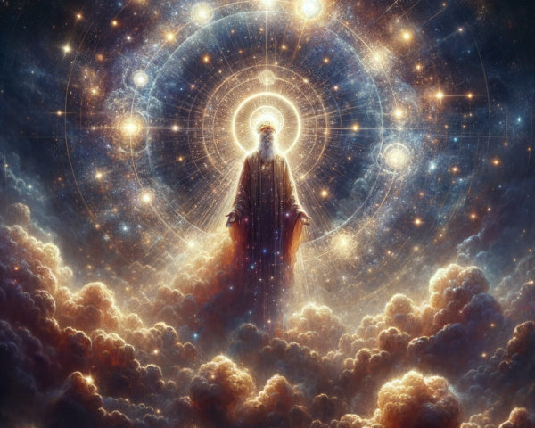 Celestial Figure in a Vibrant Cosmic Background