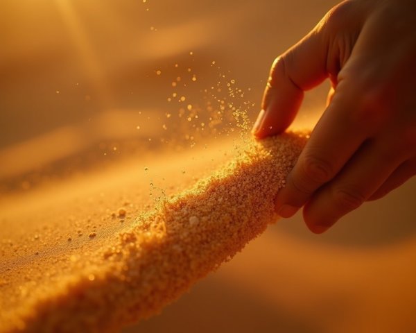Close-up of a hand sifting through golden sand