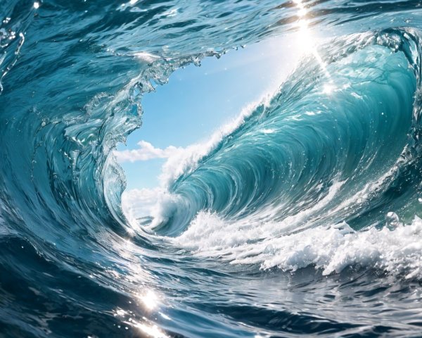 Crashing Ocean Wave with Vibrant Blue Hues