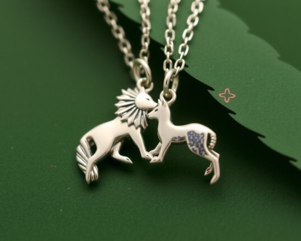 Silver Necklaces with Lion and Deer Pendants
