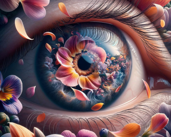Hyperrealistic Close-Up of a Floral Human Eye